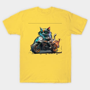 Funny cat driving a motocycle T-Shirt